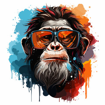 Monkey wearing glasses with splash of paint on it's face.