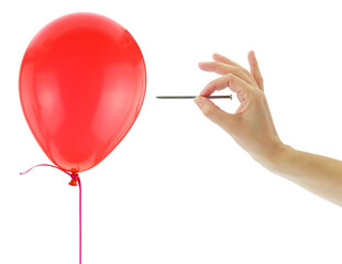 Red balloon pop isolated on transparent, PNG. Βreaking up, separation concept