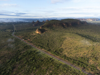Panoramic view of region with Brazilian savannah forest and farms