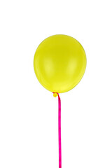 Yellow balloon and ribbon flying isolated on transparent background, PNG.