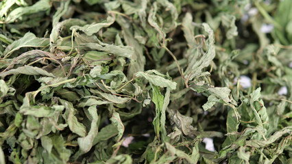 dried mint that is added to soups and gives flavor,
