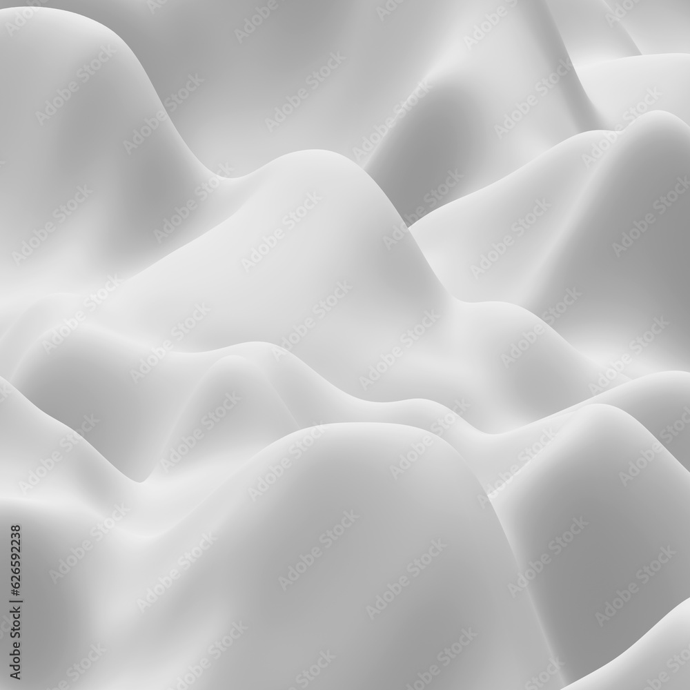 Poster Abstract white background with curvy waves in 3d rendering