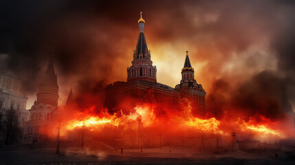 Fototapeta na wymiar Moscow burning fire explosion