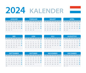 2024 Calendar - vector template graphic illustration - Netherlands version