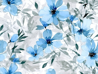 Blue flower seamless pattern.Wild flowers watercolor wallpaper. For fabric design. Created with...