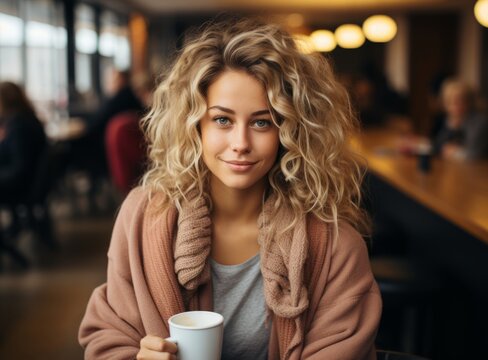 The woman's eyes light up with delight as she takes a refreshing sip of her coffee.