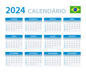 2024 Calendar - vector template graphic illustration - Brazilian version - 626592683