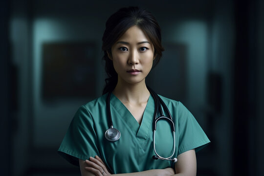 Serious asian nurse photo