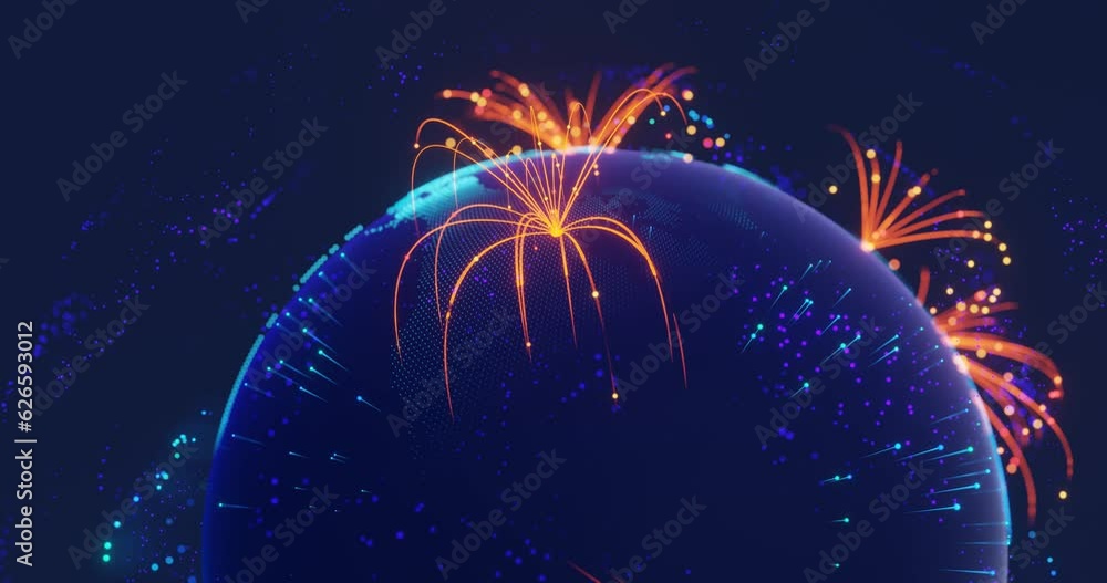 Poster digital earth globe rotating with digital network lines. concept of futuristic global network connec