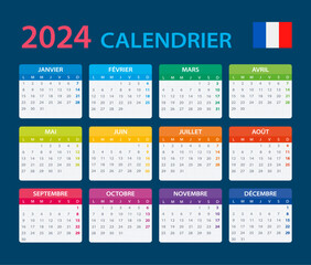 2024 Calendar - vector template graphic illustration - French version