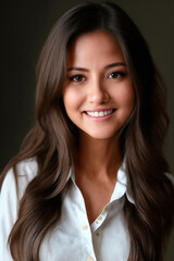 Portrait Young beautiful latin 25yr old female wearing white bluse