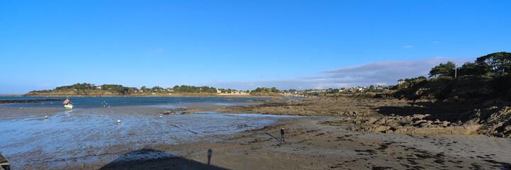 View of the bay of Lancieux during low tide a sunny winter afternoon (Brittany, France). 