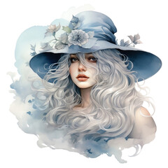 Fantasy Witch Watercolor Clipart, Air Witch Illustration, Halloween Witch, made with generative AI