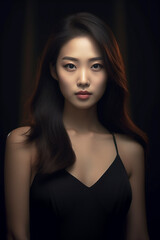 Naklejka premium Portrait of asian female beauty girl beautiful photo shoot black dress