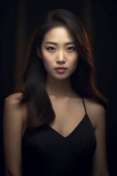 Portrait of asian female beauty girl beautiful photo shoot black dress