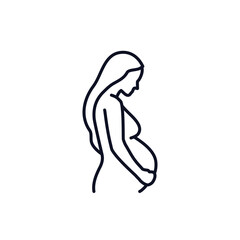 Pregnancy logo icon Pregnant woman emblem Linear sign for gynecologist Hand drawn Medical information design style Fashion print clothes greeting invitation card flyer poster educational banner ad