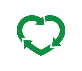 love heart shaped green recycle symbol