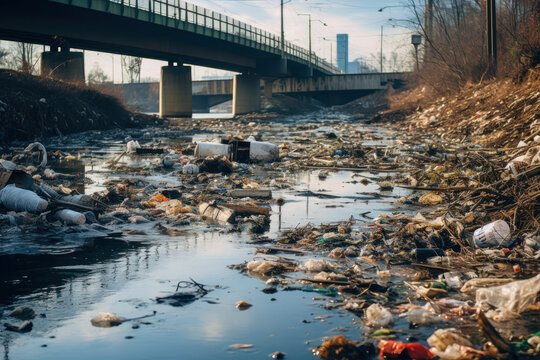 Indian river polluted with garbage and waste generative ai