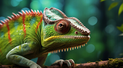 Fototapeta premium Portrait of chameleon. Generative AI.