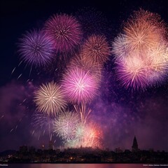 Fototapeta na wymiar new year, scattered beautiful fireworks 1