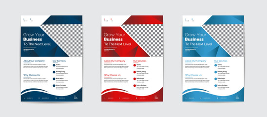Business proposal, promotion, advertise, publication, business flyer cover page new digital marketing flayer, Corporate  template design set with navy blue, red & blue color marketing.