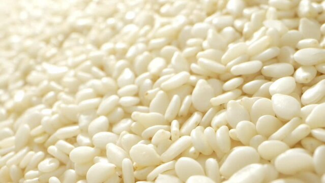 White sesame seeds are generally small, measuring about 2-4 millimeters in length. They have a thin, outer seed coat that can be either ivory white or off-white in color. The seeds have a mild
