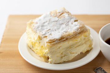 piece of cake and coffee. Italian pastry. 