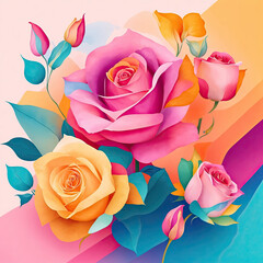 Abstract illustration of pink and orange roses
