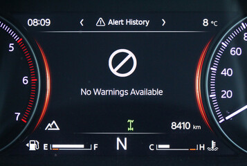 No Warnings Available message in a digital gauge cluster