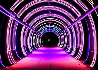 Neon tunnel surrounded by water future cyberpunk style,Generative AI