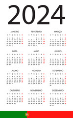 Calendar 2024 - stock vector illustration. Portuguese version