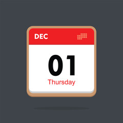 thursday 01 december icon with black background, calender icon