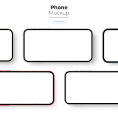 Smartphones Horizontal Mockups for Mobile App Design, Isolated on White Background. Vector Illustration