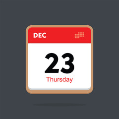 thursday 23 december icon with black background, calender icon