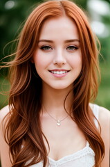 Fototapeta premium Portrait of a lovely young red head woman.Digital creative designer art.AI illustration