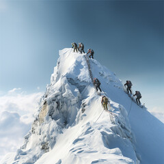 Mountaineering athletes. Generative AI.
