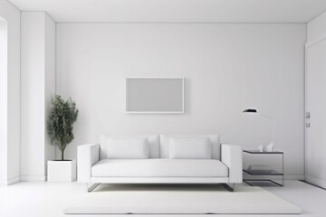 Fototapeta premium interior comfortable living room luxury lifestyle indoor green loft contemporary white sofa. Generative AI.
