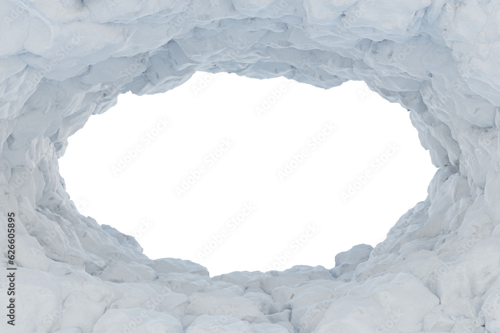 Poster frame of snow mountain cave with isolated on transparent background - png file, 3d rendering illustr