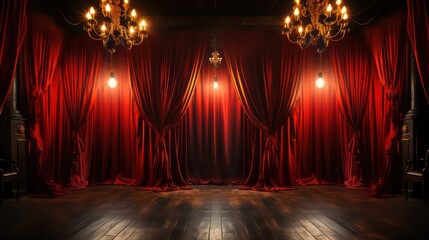 Burlesque Cabaret  Red Velvet Curtains with Bright Yellow Lights