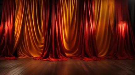 Burlesque Cabaret  Red Velvet Curtains with Bright Yellow Lights