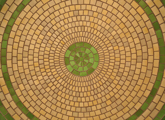 tile mosaic with circle in middle (floor, ceiling wall pattern for background) round geometric texture
