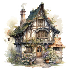 Witch House Watercolor Clipart Collection, Spooky Witch House Illustration, Halloween Decoration, Halloween Witchy House Clipart Set, made with generative AI