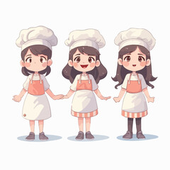 Cartoon of a girl in culinary clothes, vector illustration, little child, pose.