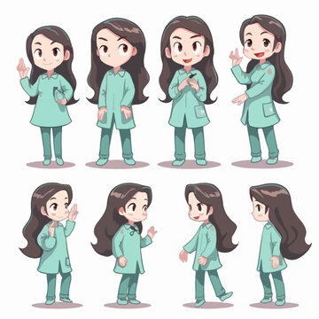 Vector of a doctor girl, dressed for medicine, young kid, cartoon style.