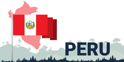 Stunning vector design: Country flag, map, name, and lush forest backdrop. Perfect for showcasing national pride and heritage.