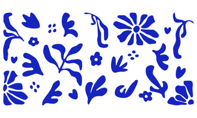 Matisse Blue Abstract Art Set. Set of abstract trendy creative artistic elements