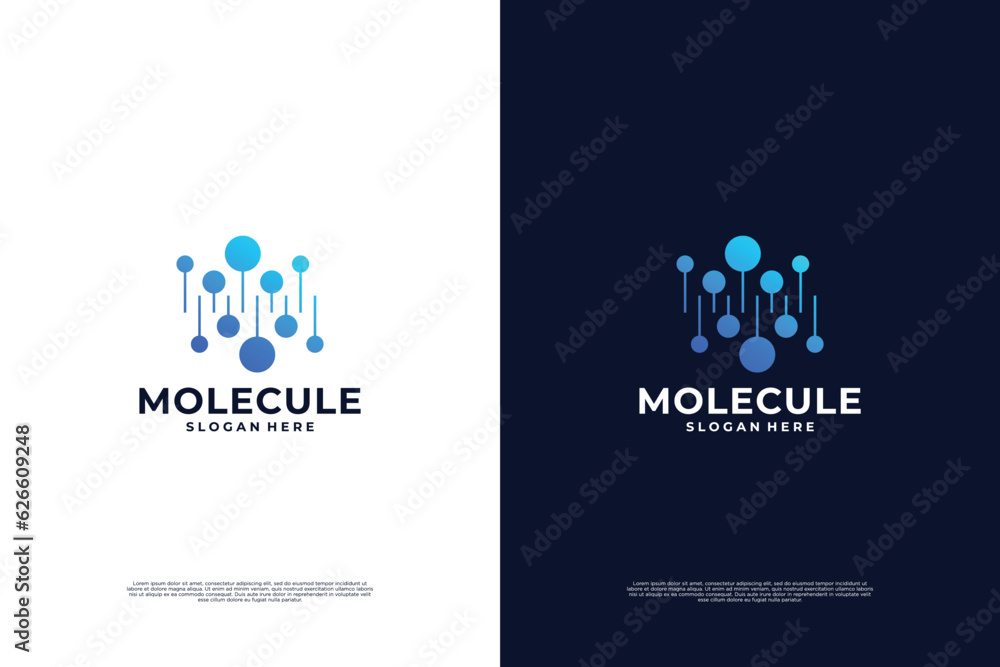 Wall mural abstract molecule connection logo design. nanotechnology logo for scientific laboratory