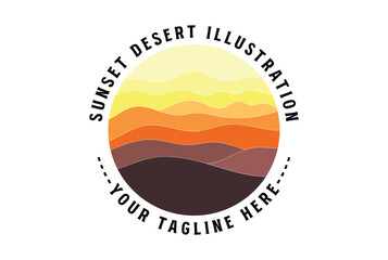 Circle Circular Sunset or Sunrise Desert Mountain Badge Emblem Illustration Vector - obrazy, fototapety, plakaty