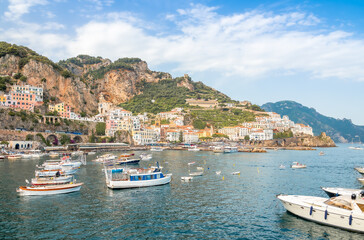Fototapeta na wymiar Landscape with Amalfi town at famous Amalfi Coast, Italy