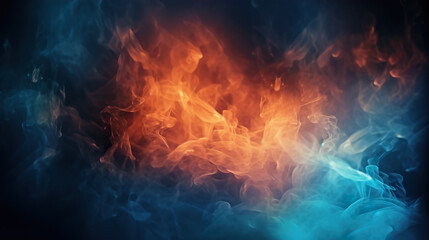 Colorful blue and orange smoke on a black background. Background from the smoke of vape